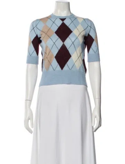 Pre-owned Khaite Cashmere Plaid Print Sweater In Blue