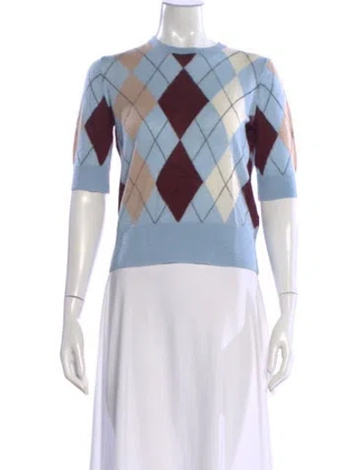Pre-owned Khaite Cashmere Plaid Print Sweater In Blue