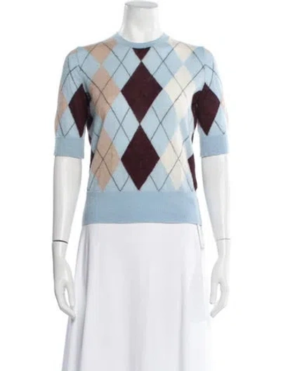 Pre-owned Khaite Cashmere Plaid Print Sweater In Blue