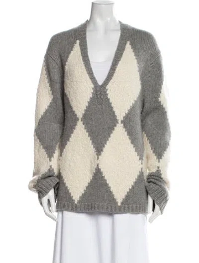 Pre-owned Khaite Cashmere Plaid Print Sweater In Neutral