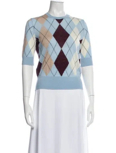 Pre-owned Khaite Cashmere Plaid Print Sweater W/ Tags In Blue