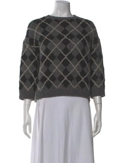 Pre-owned Khaite Cashmere Plaid Print Sweater W/ Tags In Gray