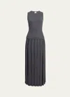 Khaite Cassette Pleated Wool Dress In Sterling