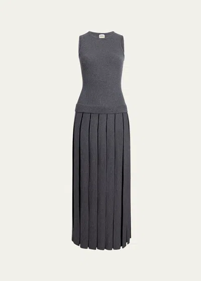 Khaite Cassette Pleated Ribbed Wool-blend Midi Dress In Sterling