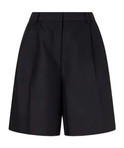 Khaite Pleated Wool And Silk-blend Cady Shorts In Black