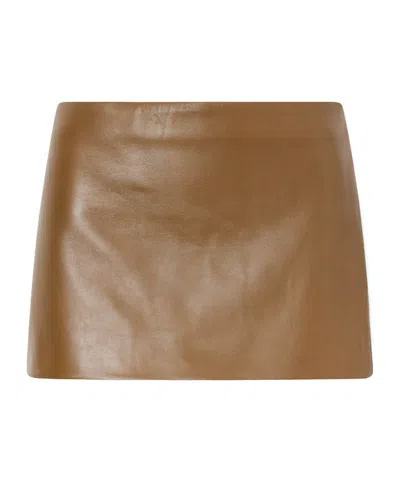Khaite Jett Nappa Leather Mini Skirt In Brown