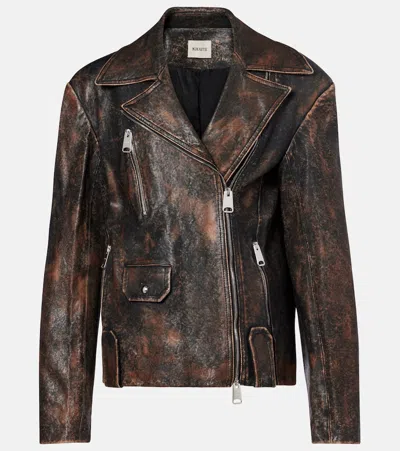 Khaite Catalina Distressed Leather Biker Jacket In Brown