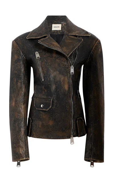 Khaite Catalina Distressed Leather Jacket In Brown