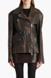 Khaite Catalina Distressed Leather Biker Jacket In Brown