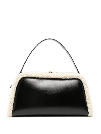 Khaite Cate Shearling-trim Leather Tote Bag In White