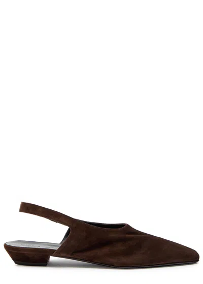 Khaite Cecilia Suede Slingback Flats In Brown