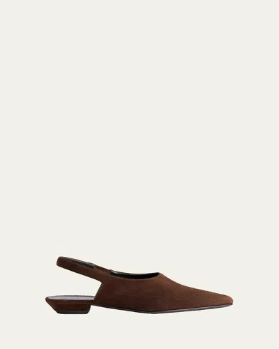 Khaite Cecilia Suede Slingback Flats In Brown