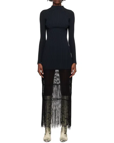 Khaite Cedar High Neck Fringed Dress In Black