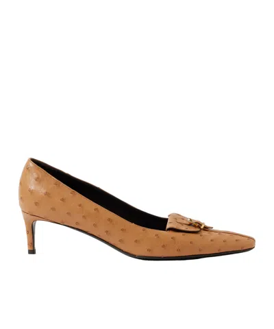 Khaite Celia Pocket Buckled Ostrich Pumps In Brown