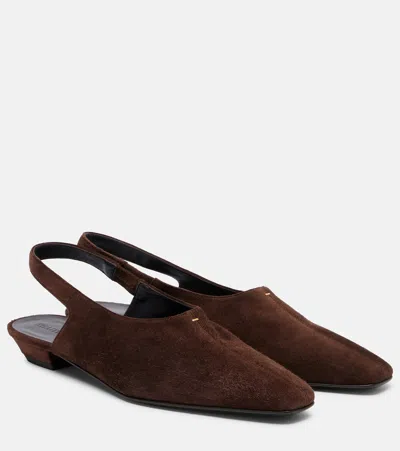 Khaite Celia Suede Slingback Flats In Brown