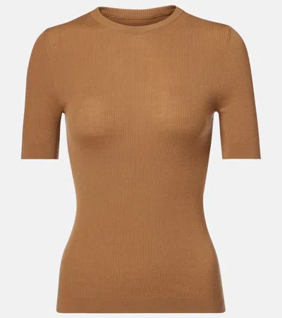 Khaite Celina Ribbed-knit Wool-blend Top In Neutral