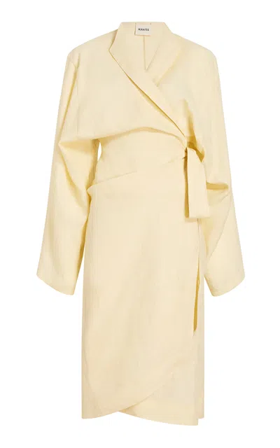 Khaite Censa Tie-front Linen Midi Dress In Yellow