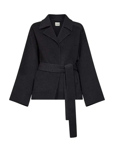 Khaite Charcoal Double Wool Alder Short Belted Coat In Black