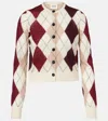 Khaite Charli Calf Hair-trimmed Argyle Cashmere And Mohair-blend Cardigan In Brown
