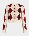 Khaite Charli Cashmere-blend Argyle Cardigan In Brown
