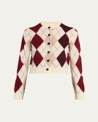 Khaite Charli Cashmere-blend Argyle Cardigan In Cream Multi