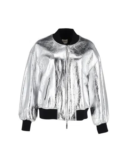 Khaite Cici Jacket In Metallic Silver Leather