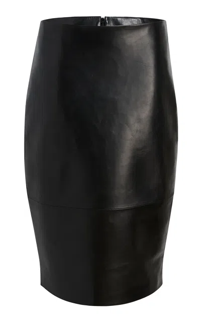 Khaite Ciena Mid-rise Leather Knee-length Skirt In Black
