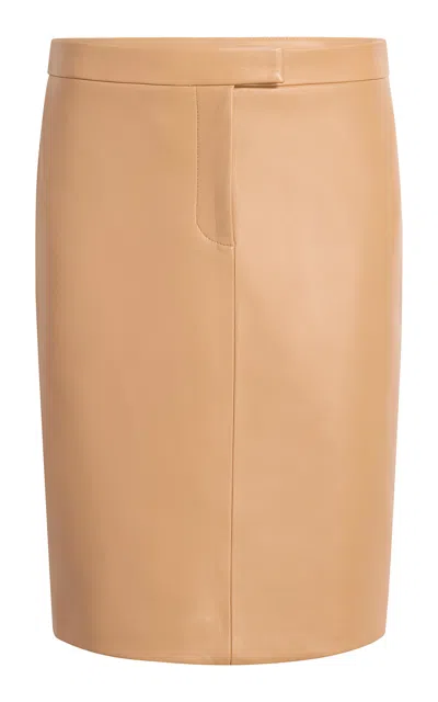 Khaite Cindy Plonge Leather Pencil Skirt In Brown