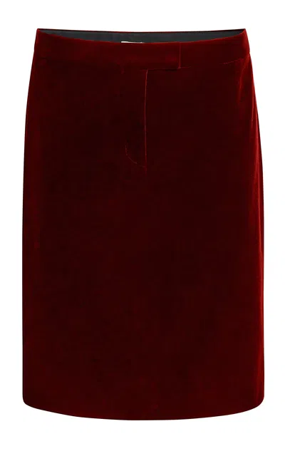 Khaite Cindy Velvet Pencil Skirt In Burgundy