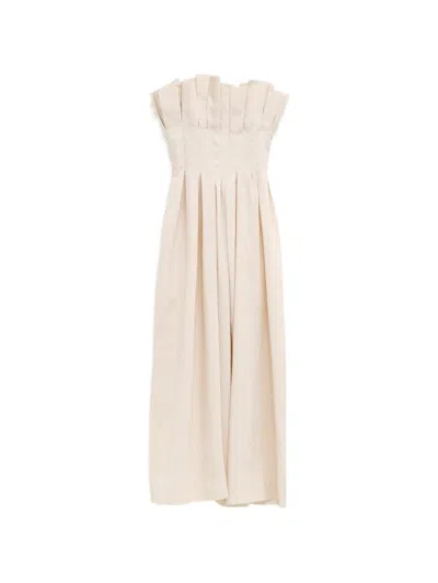 Khaite Claude Linen Blend Midi Dress In White