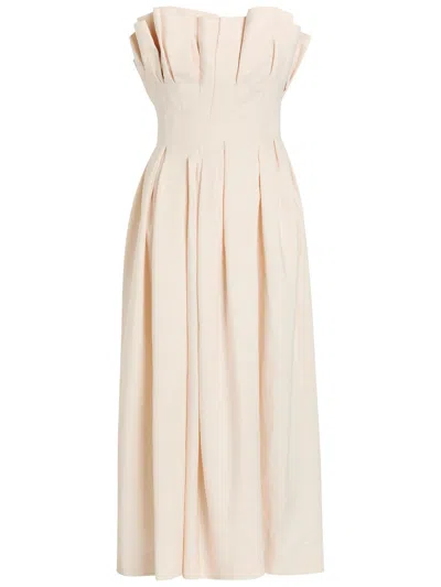 Khaite Claude Pleated Woven Midi Dress In Neutral