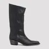 Khaite Mid-calf Black Leather Boots With Pointed Toe And Stacked Heel In Black