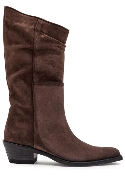 Khaite Clive 35 Draped Suede Mid-calf Boots In Brown