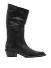 Khaite Mid-calf Black Leather Boots With Pointed Toe And Stacked Heel In Black
