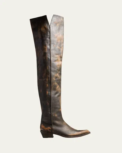 Khaite Clive Leather Over-the-knee Western Boots In Multi