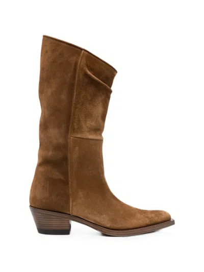Khaite Clive Suede Cowboy Boots In Brown
