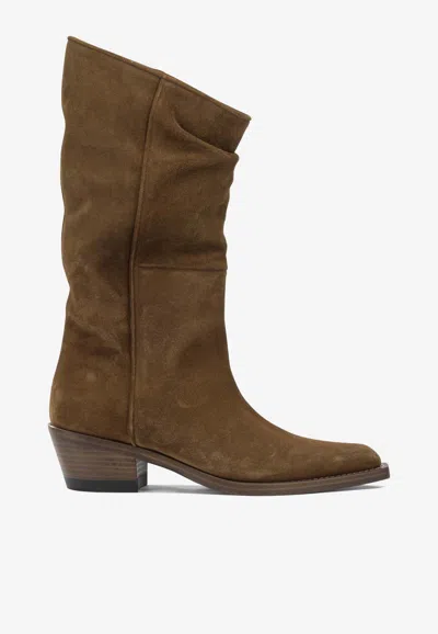 Khaite Clive Suede Mid-calf Cowboy Boots In Brown