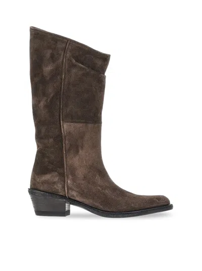Khaite Clive Western Suede Boots In Nude