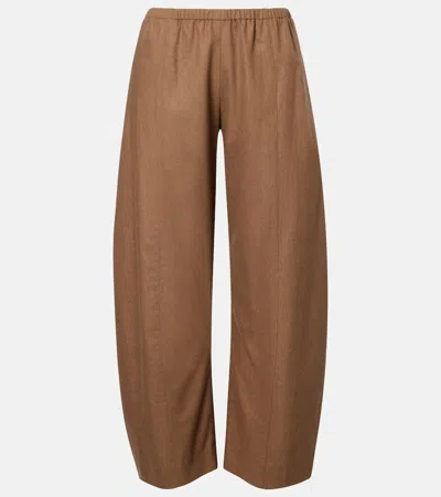 Khaite Clover Mid-rise Wool Barrel-leg Pants In Brown