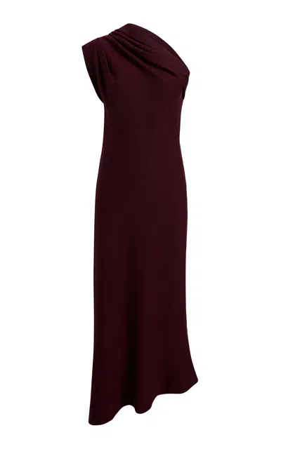 Khaite Coast Asymmetric Merino-wool Midi Dress In Burgundy