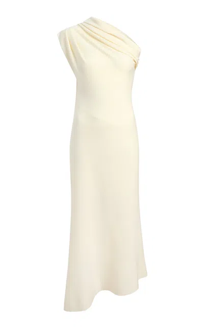 Khaite Coast Asymmetric Merino-wool Midi Dress In Ivory