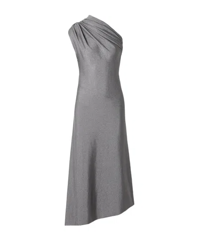 Khaite Coast Asymmetric One-shoulder Draped Lurex Dress In Gray