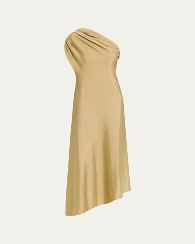 Khaite Coast Metallic Jersey One-shoulder Midi Dress In Gold