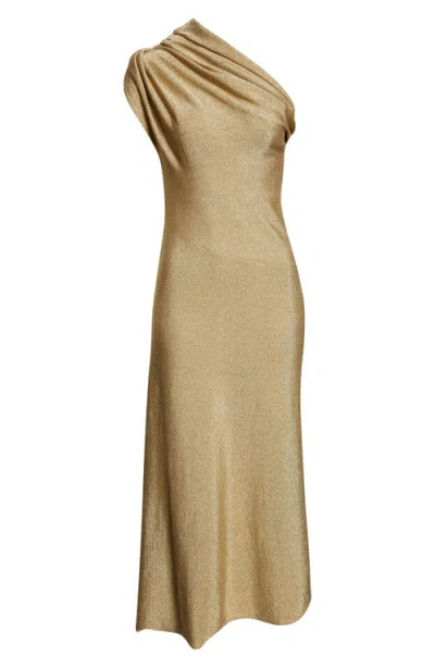 Khaite Coast Metallic Knit One-shoulder Dress In Gold