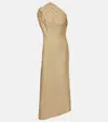 Khaite Coast One-shoulder Lamé Midi Dress In Brown