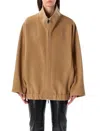 Khaite Wool Jacket With High Collar And Relaxed Fit In Brown