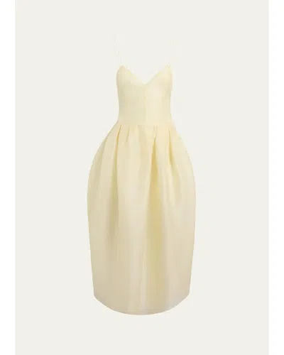 Khaite Colette Silk Organza Sleeveless Fit-and-flare Midi Dress In Yellow