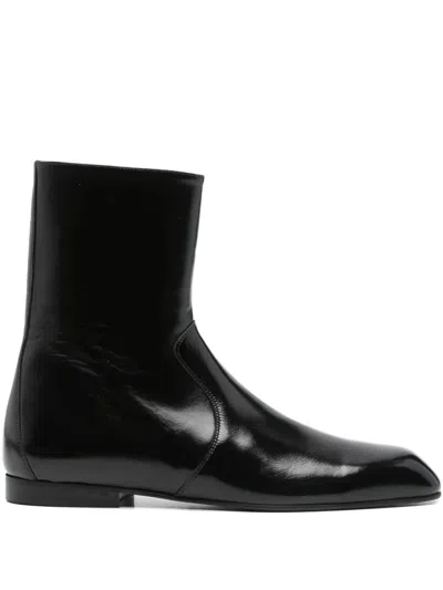 Khaite Leather Zip Boots In Black
