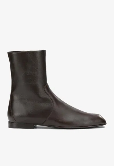 Khaite Colt Calf Leather Ankle Boots In Brown
