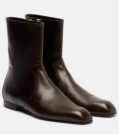 Khaite Colt Leather Ankle Boots In Brown
